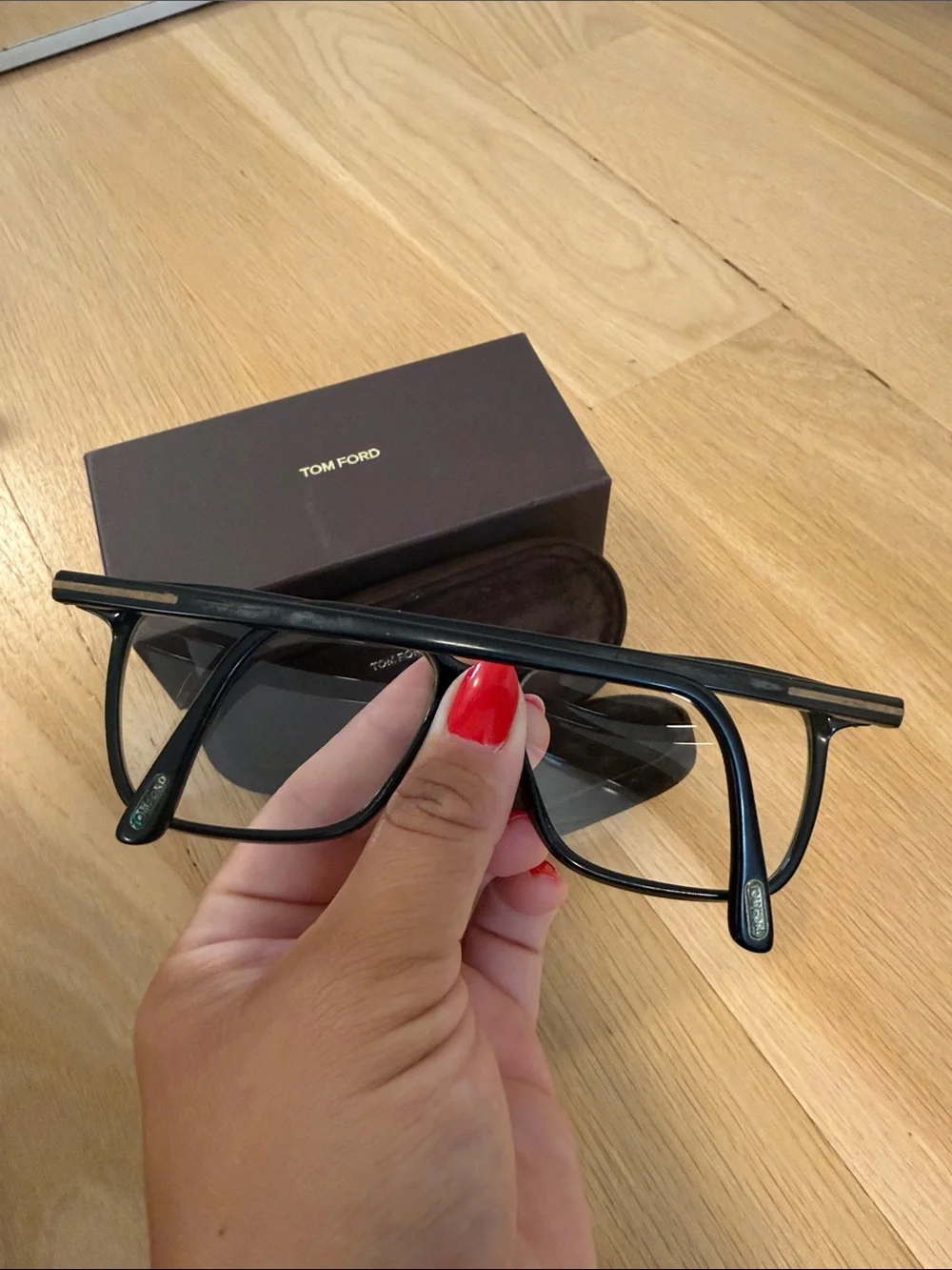 Tom Ford Black and Gold Rectangular Eyeglasses with Branded Case